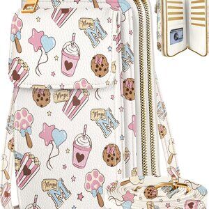 Cute cartoon pattern faux leather small crossbody phone purse with adjustable st